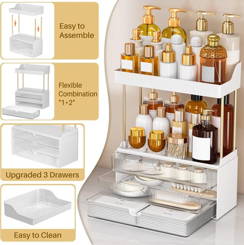 Caktraie 12.2" Makeup Organizer - 5-Tier Clear Cosmetic Storage for Bathroom & Dresser Countertop