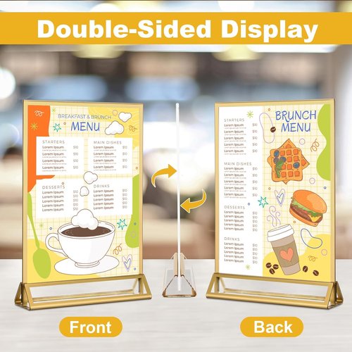 EHWINE Acrylic Sign Holder - 8 Pack Double-Sided 8.5 x 11 Gold Picture Frame Stands | Clear Display for Weddings & Events