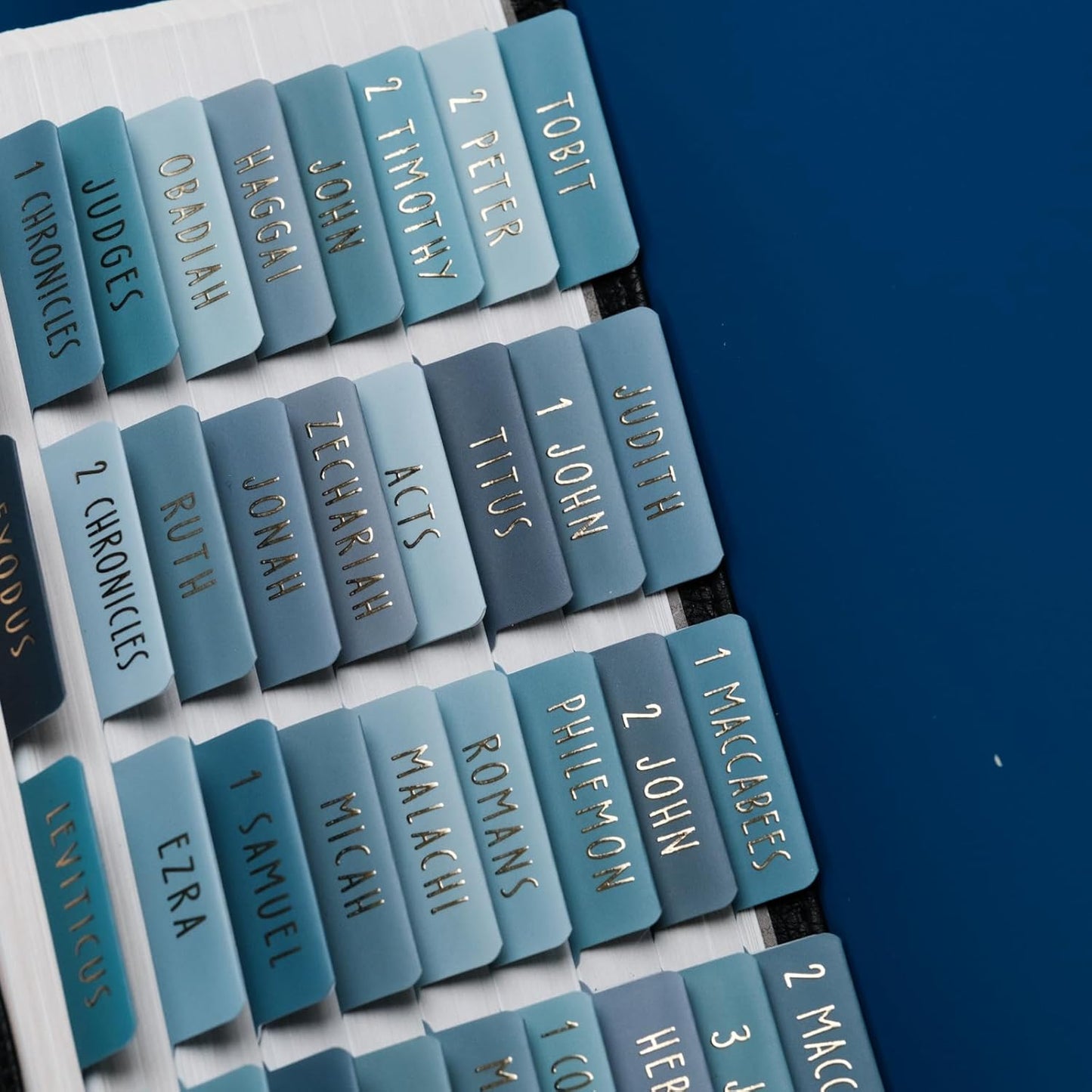 UPAFEXXI Bible Tabs - Laminated with Gold Foil Embossed Lettering | Easy-to-Read Large Print Stickers for 80 Chapters