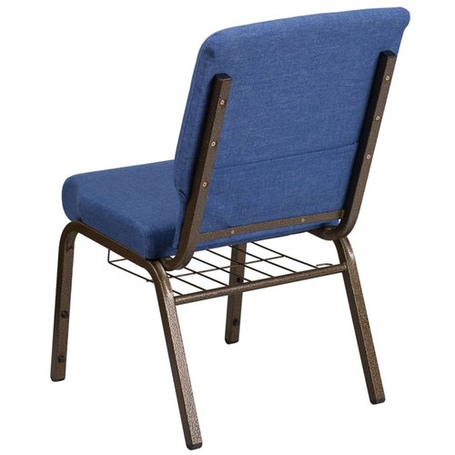 Flash Furniture HERCULES Series 18.5''W Church Chair in Blue Fabric with Cup Book Rack - Gold Vein Frame