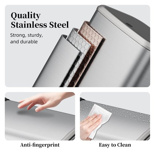 KHMMGK 2.1 Gallon Bathroom Trash Can with Lid Press Top, 8 Liter Stainless Steel Garbage Can with Press Type Lid, Slim Trash Bin Waste Basket for Toilet, Office, Bedroom, Living Room (Silver)