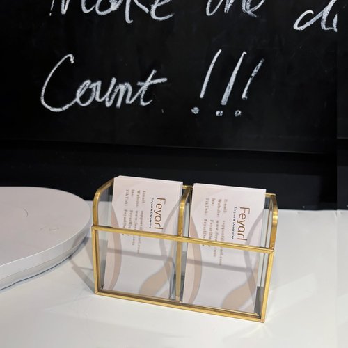 Feyarl Gold Glass Vertical Business Card Holder Business Card Display Stand Clear Business Name Card Organizer Storage for Office Meeting Desktop Countertop
