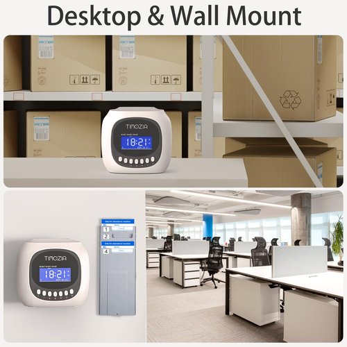 TIMOZIA Time Clocks for Employees Small Business, Auto-Align Time Clock, 6 Punches per Day Time Machine, Clock in Machine for Employees with 100 Time Cards, 2 Ink Ribbons and 4 Racks(Military time)