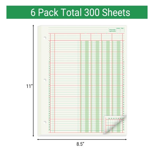 suituts 300 Sheets Columnar Analysis Pads 4 Column Accounting Paper, 8.5X11 Inch Ledger Paper for Bookkeeping, Accounting. 3 Hole Punch, Green(6 Pack, 50 Sheets/Pack)