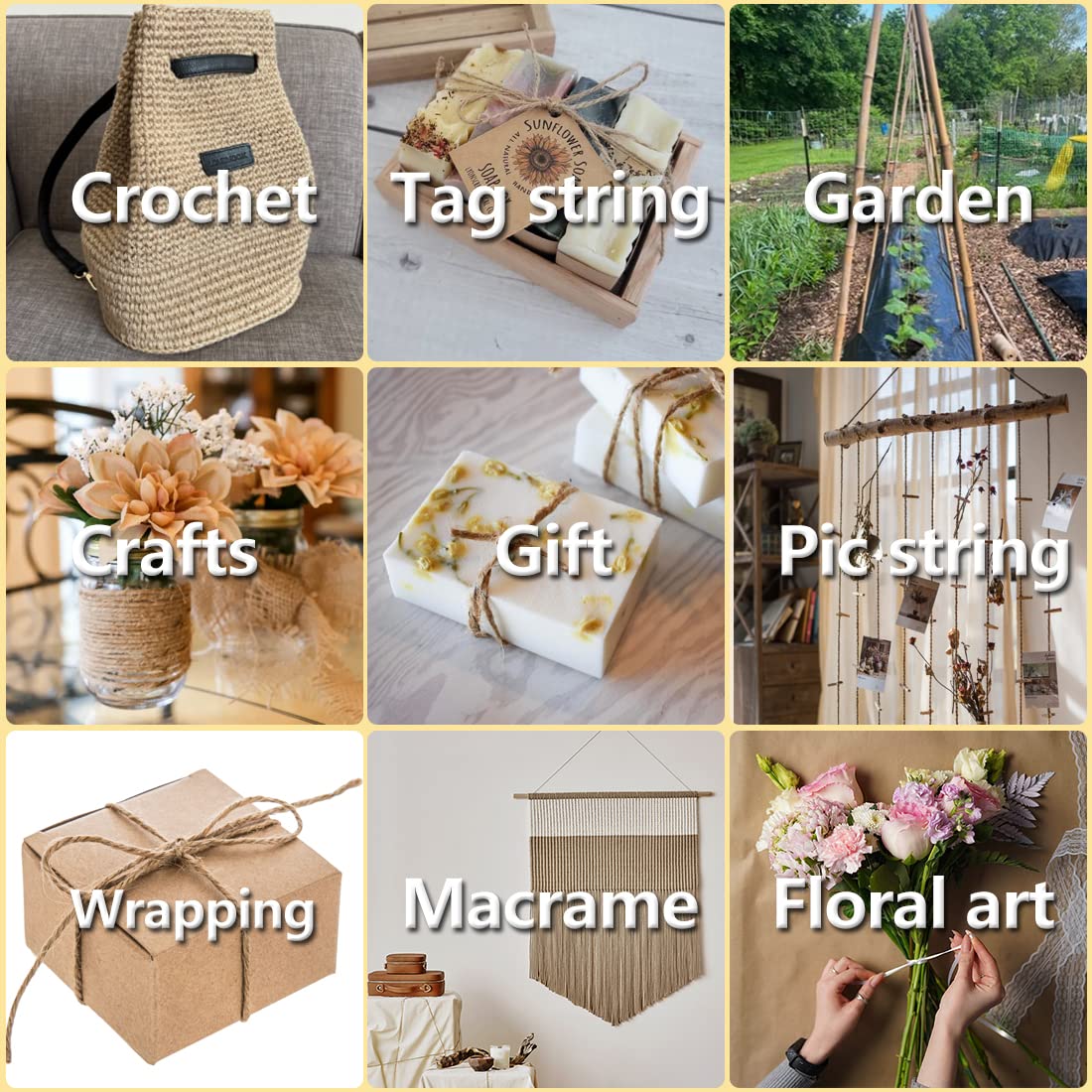 PerkHomy 1100FT Jute Twine String 2mm 3ply Natural Thin Twine for Craft Gardening Gift Wrapping Packing Material Wedding Christmas Decoration Bulk