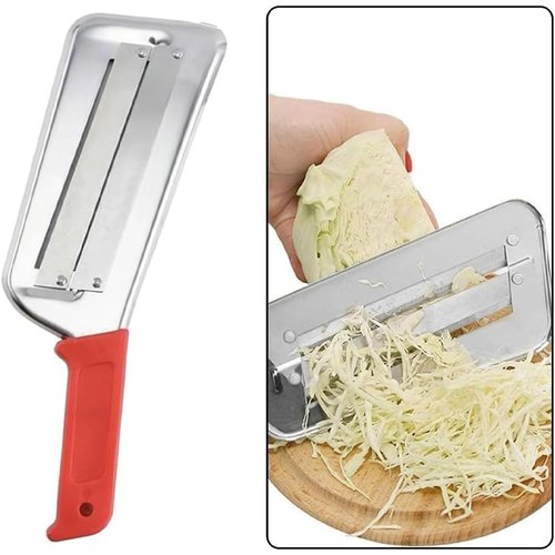 Stainless Steel Shredder Knife, Cabbage Shredder–Dual Stainless Steel with Cut-Proof Hand Tools for Salad Prep, Slaw, Lettuce, Carrots, Cucumbers, And More – Compact, Easy-to-Clean (Red-Black)