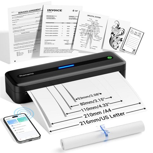 Phomemo Portable Printers Wireless for Travel, Bluetooth Thermal Printer, Inkless Mobile Printer Support 8.5'' x 11'' & A4 Thermal Paper, Compatible with iPhone Android Laptop for Office Car Home