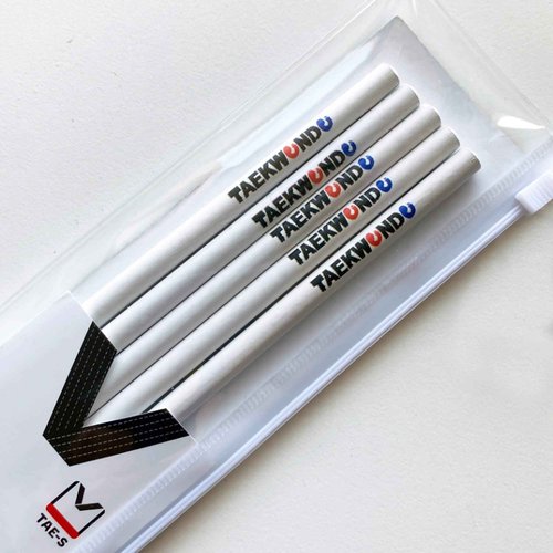 TAE-S Taekwondo Pencils HB Wood Cased with White Clear PVC Pencil Case Thoughtful Gift Idea for Martial Arts Students (6 Packs of 5 (30 Count), White)