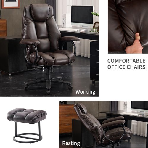 ATMILD Office Chair Big and Tall, High Back Executive Chair with Ottoman, 400 lbs, Ergonomic Office Chair with Padded Armrest, PU Leather (Dark Brown)