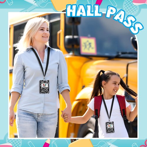 Sabary 6 Sets Composition Hall Passes Wooden Bathroom Pass Lanyards Notebook Style Unbreakable Classroom Passes Gift for Bathroom Office Library Nurse School Supplies(Black)