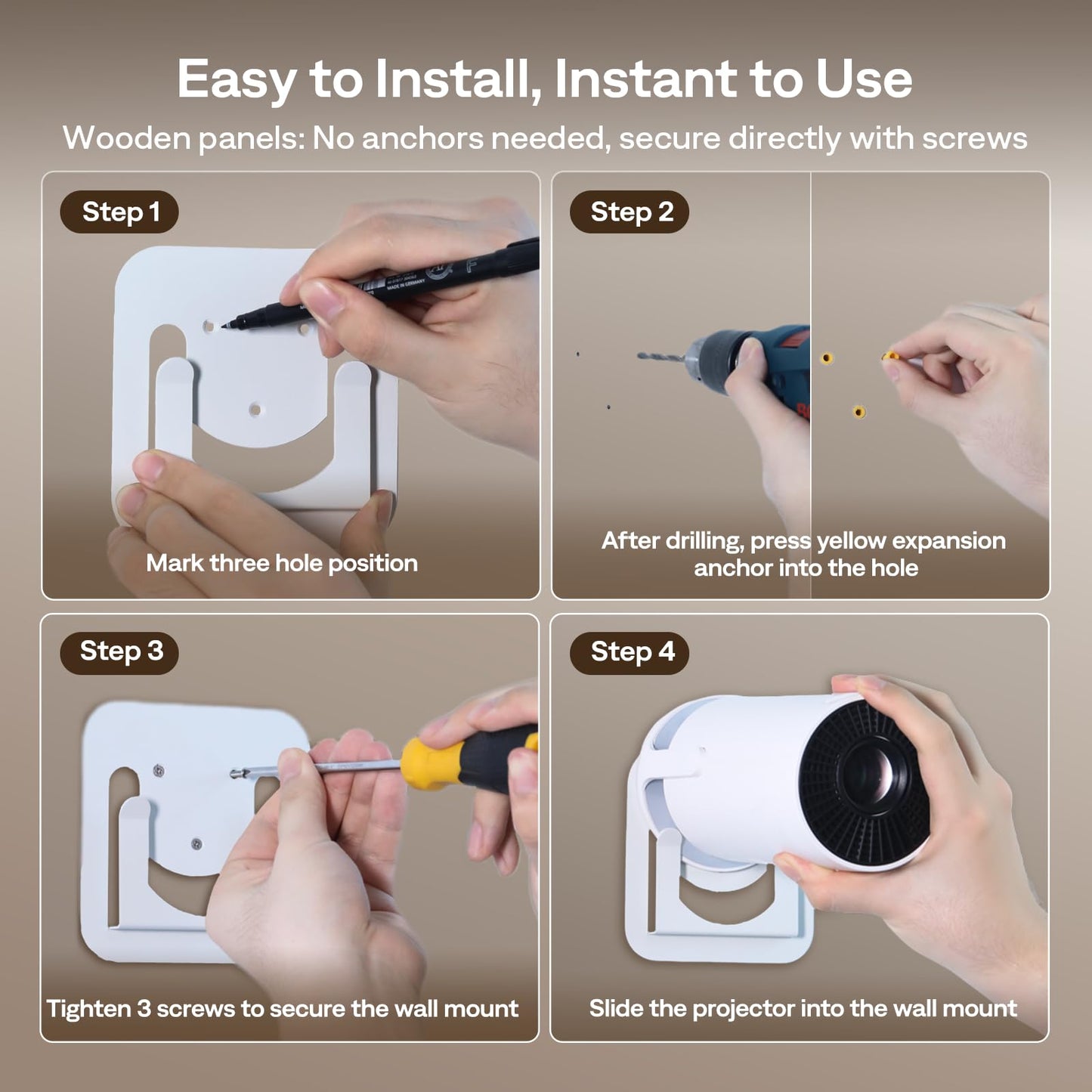 Durable Non-slip HY300 Projector Ceiling Mount, projector Wall mount for HY300Pro , Stable Holder Compatible with CLOKOWE, Thunrlge, MAGCUBIC, LYNCAST, CHICDAZE and other HY300&Pro Projector, White