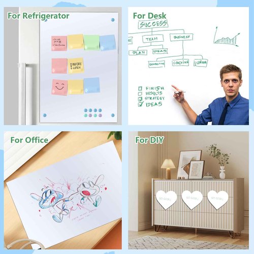 Magnetic Dry Erase Whiteboard Paper，Self Adhesive and Easy to Write&Clean,Dry Erase Board for Kids/Office/Home, with Marker, Magnetic Eraser and Magnets (31.5”*15.75 “)