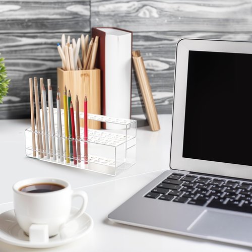DIVINA VITAE Clear Acrylic Pen Holder 2 Tier Pen Display Stand Pen Storage Organizer 48-Slots Eyebrow Pen Stand Makeup Brush Rack Organizer for Home Office Desk School Supplies