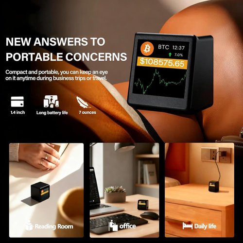 Bitcoin Price Ticker - Real-Time Crypto Display for Desk | Wi-Fi Enabled, 1.54" Black Screen