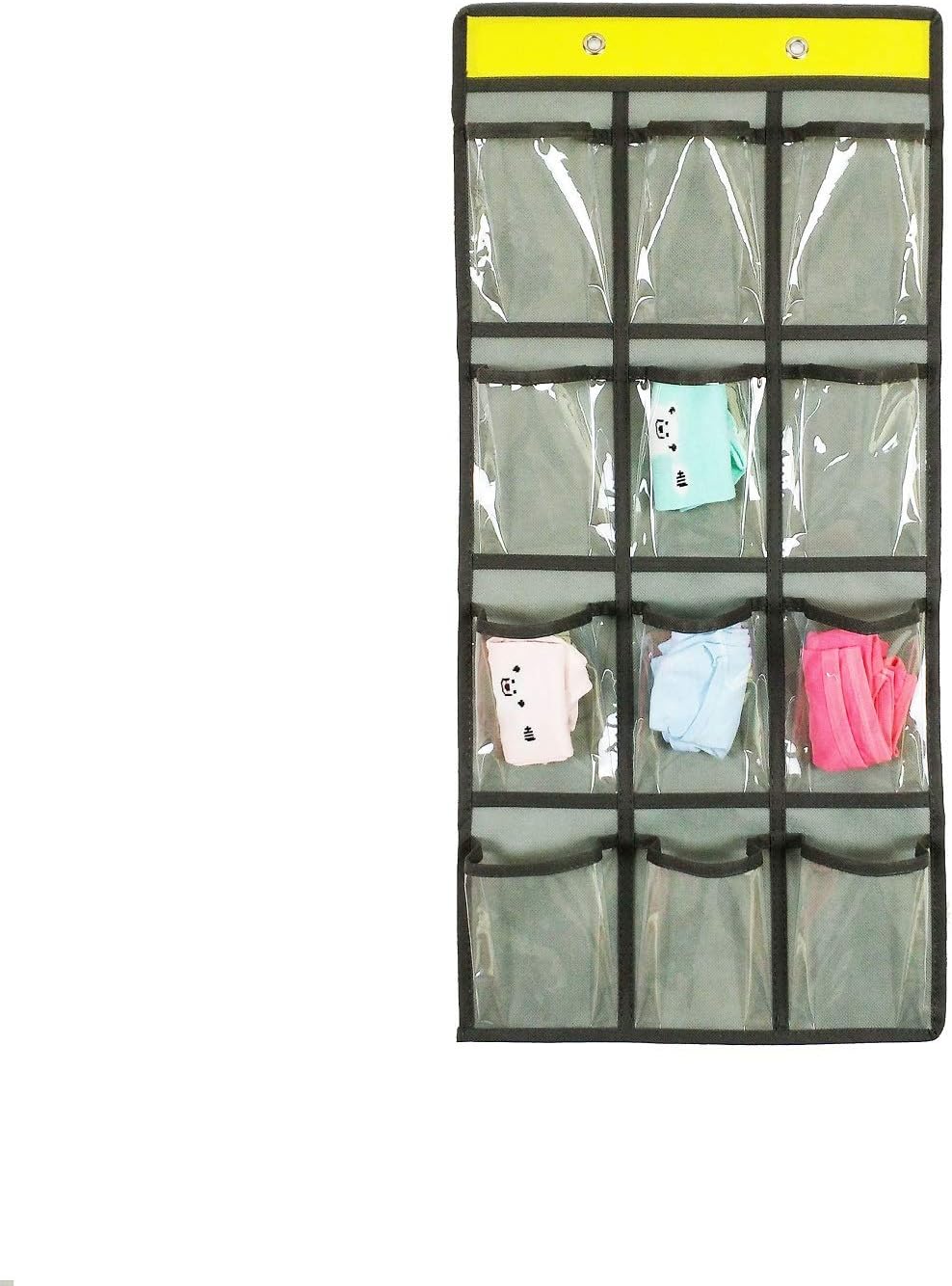 Classroom Pocket Chart - Over The Door Organizer for Phones & Accessories | 12 Clear Pockets in Grey