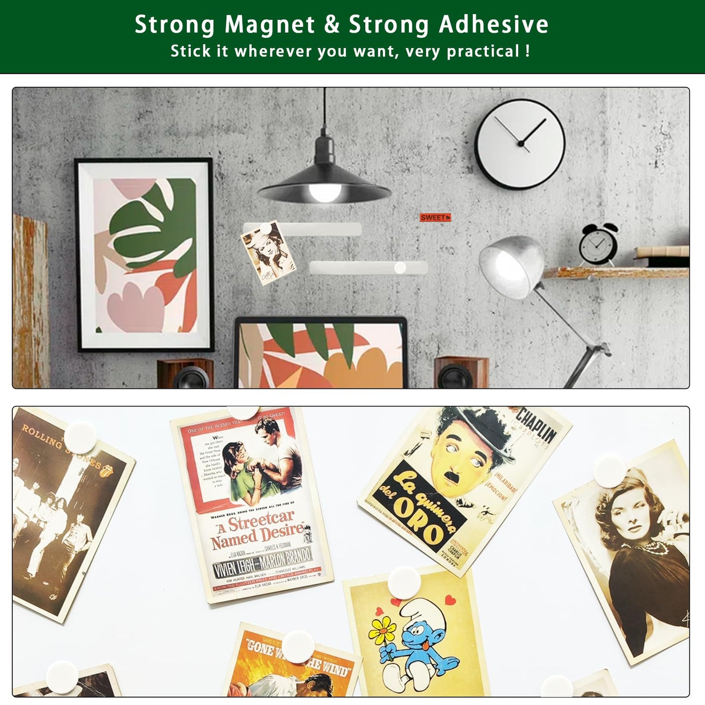 PYJLBX Magnetic Bulletin Board Strips Frameless Stainless Steel Iron Strips, Adhesive Backing Magnet Board Bar, Memo Board with 10 White Magnets, Magnetic Strip Set for Wall School Office Home, 2 Pack
