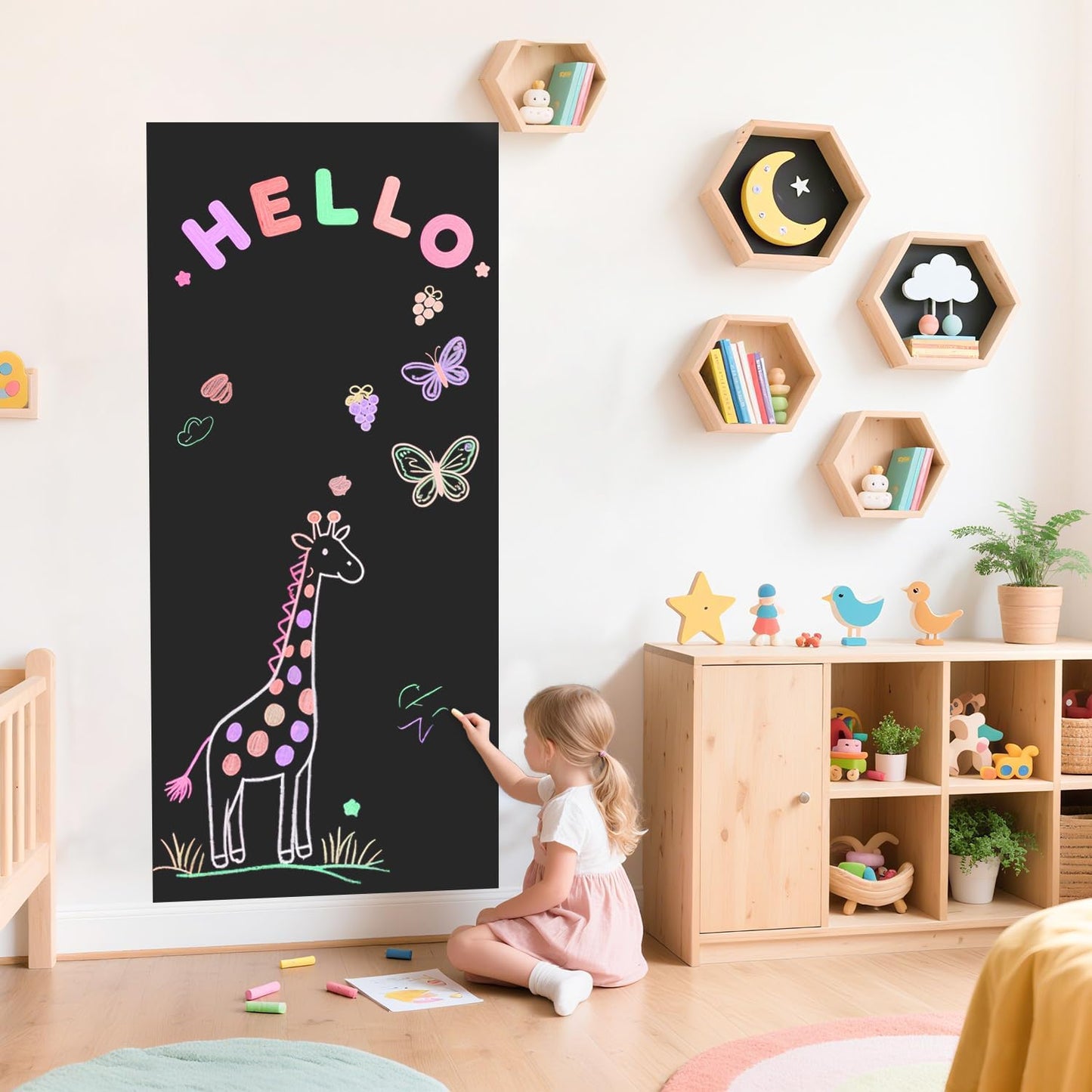 Skiennix Magnetic Wall Decal - 47.2x17.5 Inches Black Self-Adhesive Chalkboard | Peel and Stick Play Wall with Accessories for Home Office