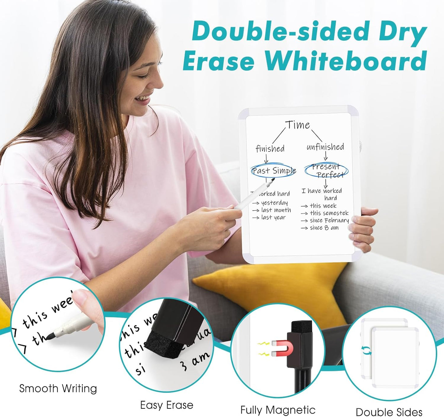 WALGLASS Magnetic Dry Erase Whiteboard - Portable 11" x 14" Mini Board for Home, School & Office