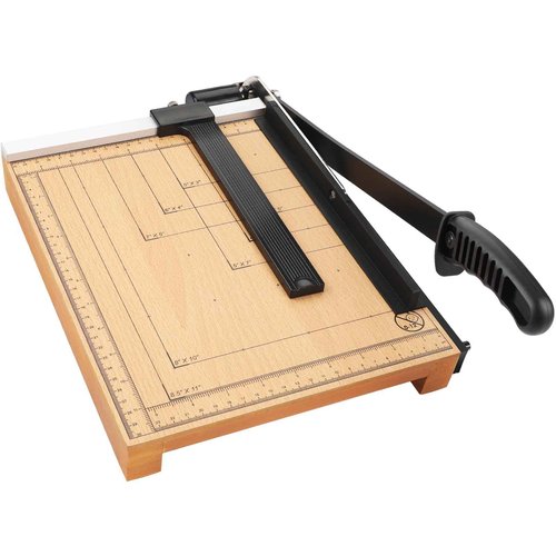 MROCO Heavy Duty Guillotine Paper Cutter & Paper Trimmer, 12" Cut Length, Automatic Clamp, Adjustable Guide, Wood Base with millimeters/inches Gridlines