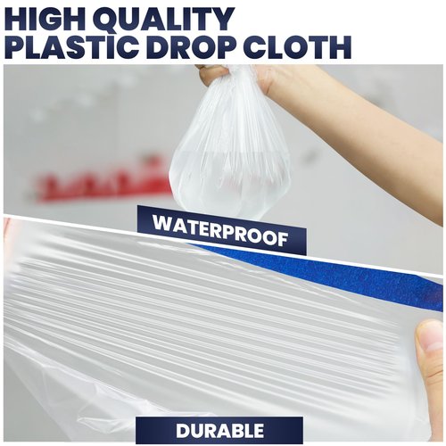 ADHES Painters Plastic with Tape, 102 inch x 90 feet x 3 Rolls Painters Tape with Plastic Attached, Pre Taped Masking Film for Automotive Painting Covering