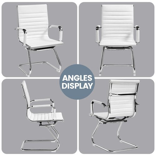 Yaheetech Faux Leather Office Reception Chair Without Wheels Mid Back Ergonomic Guest Chairs for Conference Reception Room Waiting Room, Set of 2 White
