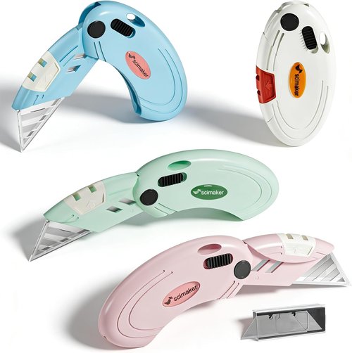 Box Opener - Mini Utility Knife with 10 Extra Blades & Button Lock Mechanism | 4 Assorted Colors