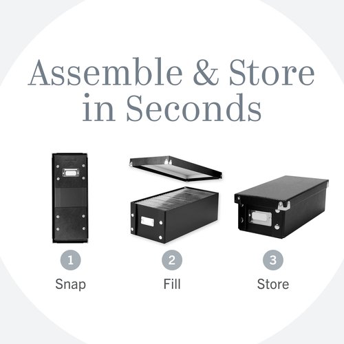 Snap-N-Store Index Card Holder Storage Box - Collapsible Organizer Box fits 1100 Flash Cards - Business, Recipe, or Note Card - 4 x 6, 2 Pack, Black
