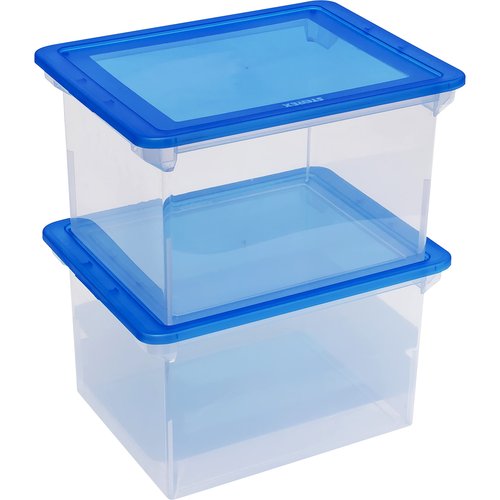 Storage Plastic File Tote Storage Box with Snap-On Lid, Letter/Legal Size, Clear/Blue (61508A01C)