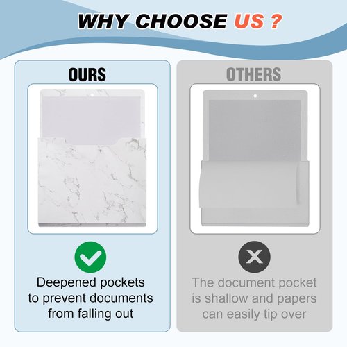 MotiMind 2 Pcs Magnetic File Holder White Marble Design Magazine Storage Wall Refrigerator Organizer Office Supplies Magnetic Paper Holder for Document Mail Magazine Letters Notebooks Organization