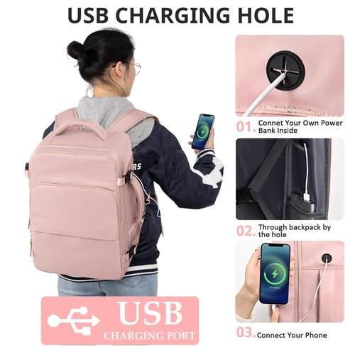 Snoffic Travel Backpack for Women Men,Travel Laptop Backpack w/USB Charging Port, Waterproof Travel Backpack Carry On Flight Approved,Weekender Business Hiking Bag,Laptop Backpack 17 inch