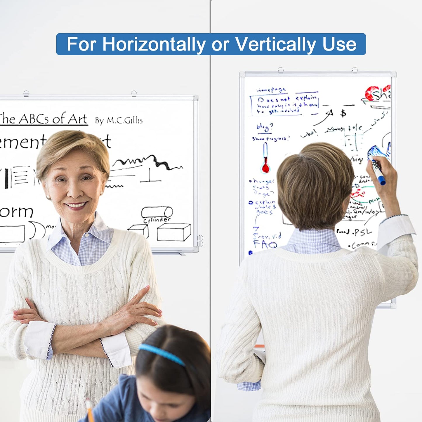 Magnetic White Board for Wall, 24" x 18" Dry Erase Board Hanging Whiteboard with Aluminum Frame for Office Home, Includes 1 Eraser & 3 Markers & 6 Magnets