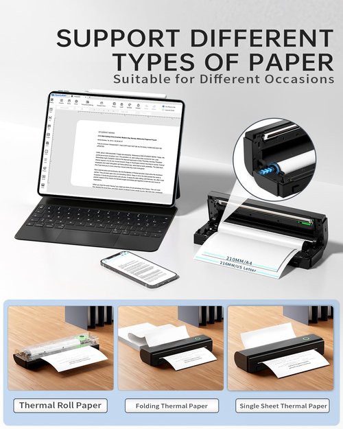 N80 Wireless Thermal Printer - Portable Inkless Bluetooth Printer for Travel | Supports 8.5" x 11" & A4