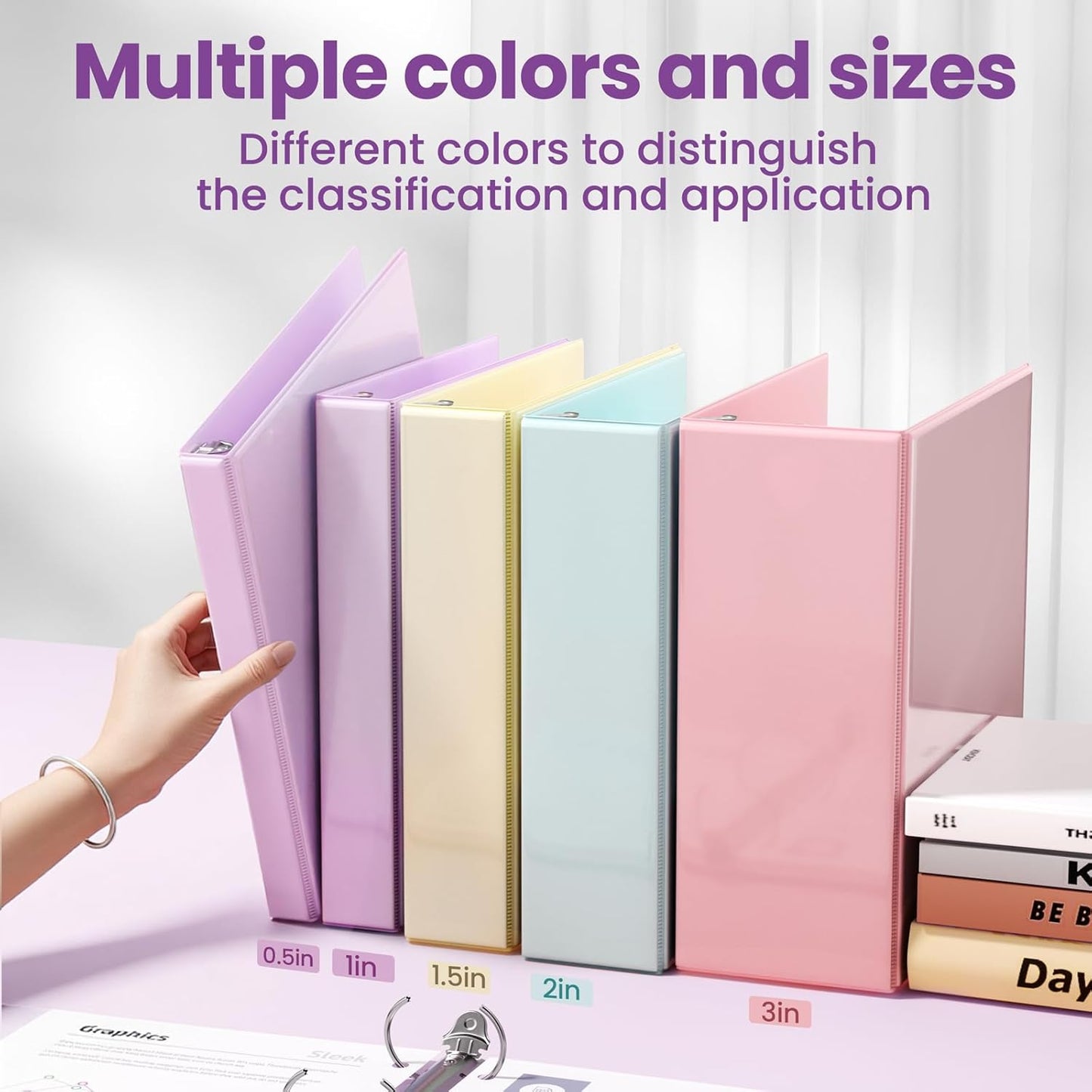 SUNEE 3 Ring Binder - 1.5 Inch D Ring, PVC-Free Clear View - Light Purple, 2 Pack for School & Office