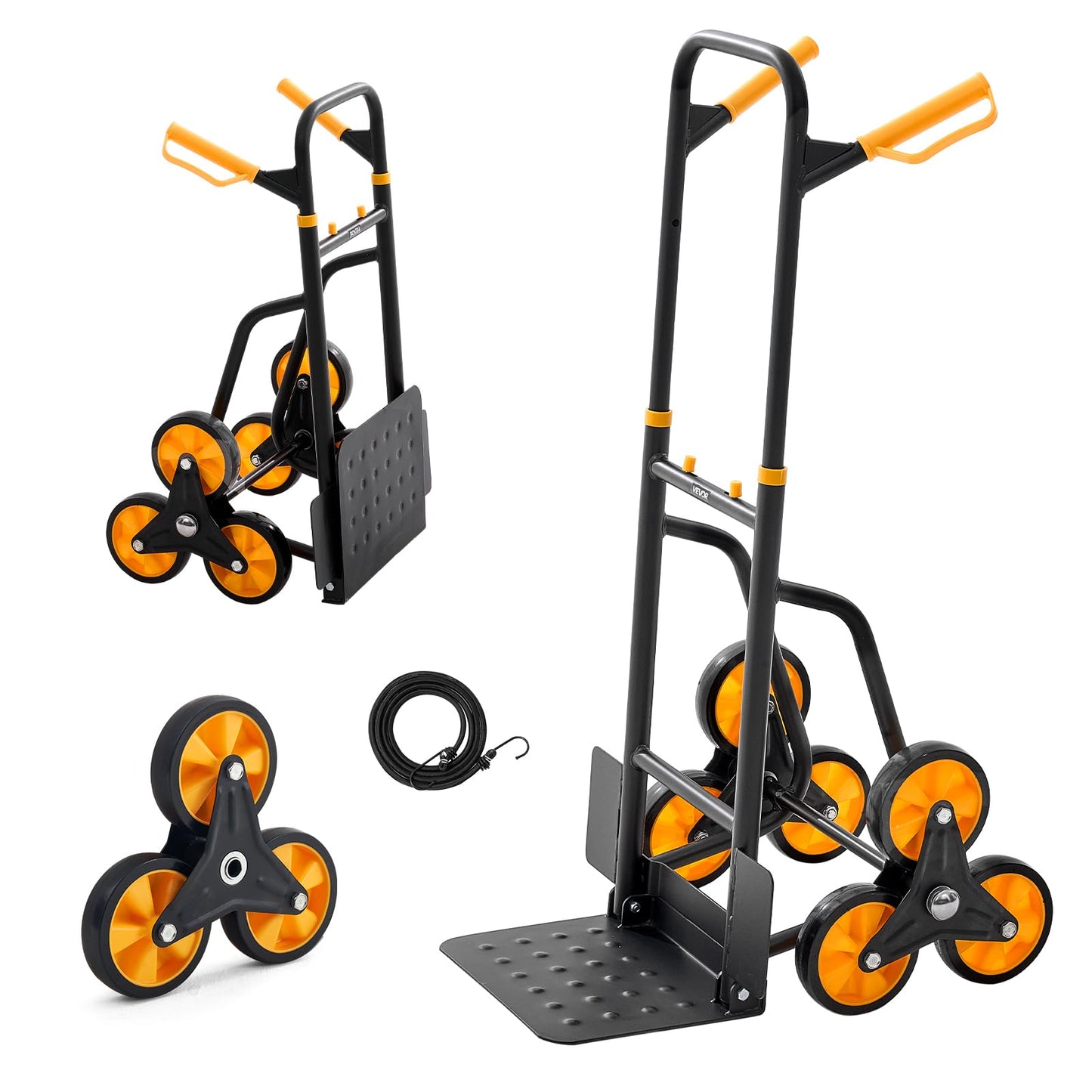 VEVOR Stair Climbing Cart, 770 lbs Stair-Climbing Capacity, Heavy-Duty Folding Trolley Cart with Telescoping Handle, 6 Wheels and 2 Bungee Cords, Stair Climber Dolly for Home, Groceries, Warehouse