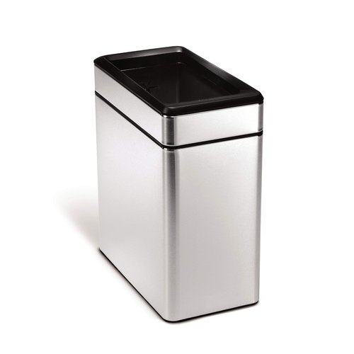simplehuman 10 Liter / 2.6 Gallon Profile Open Trash Can, Slim Trash Can for Bedroom, Bathroom, Office, Brushed Stainless Steel