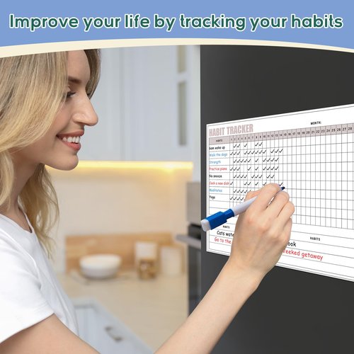 Maitys Habit Tracker Workout Journal 12 x 16 Inch Magnetic Workout Tracker Motivation Dry Erase Goal Habit Calendar for Refrigerator Whiteboard with 3 Marker Pens and 1 Eraser