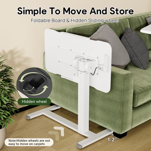 Gibbon Mounts Rolling Laptop Desk, 180° Tiltable Mobile Standing Desk Height Adjustable, Overbed Bedside Table, Portable Computer Desk with Wheels, Foldable Laptop Cart for Home Office, White