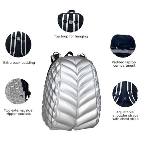 Madpax Scale Hi-Ho Silver Premium Lightweight 15" Laptop functional Durable Stylish Backpack Carry On Unisex Casual Travel Commuter Bag for Men & Women