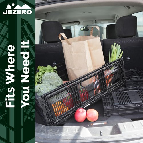 JEZERO Medium 2-Pack Collapsible Plastic Storage Crate – Stackable Utility Bin with Folding Walls for Garage, Closet, Car Trunk, and Home Organization | Black, 24" x 16" x 8"