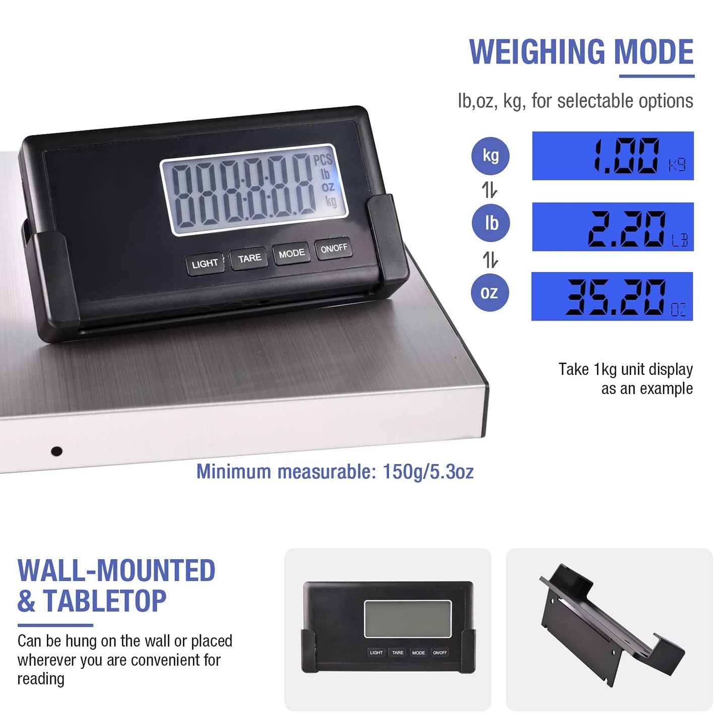 Shipping Postal Scale with Durable Stainless Steel Large Platform, 400lb High Accuracy, Backlit LED Display,Post Office Postal Scale and Luggage Scale, DC Adapter Included(No Coil)