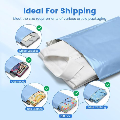 Metronic Poly Mailers - Strong Self-Seal Shipping Bags for Clothing | 12x15.5 Inch, Light Blue, 100 Pack