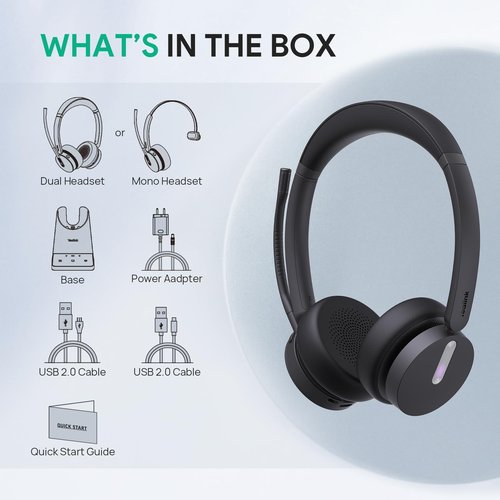 Yealink WH64 DECT & Bluetooth Mono UC Zoom Wireless Headset, 606 ft Range Single Ear Work Headphones with 3X Noise Cancelling Mic, 26H Talk Time, Ringer, Office Headsets for Desk Phone, PC,Cellphone