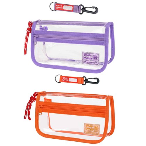 Rough Enough Clear Pencil Pouch Set Small Regular Sizes With YKK Zipper For All Ages Office Stationary Art Supplies Organizer