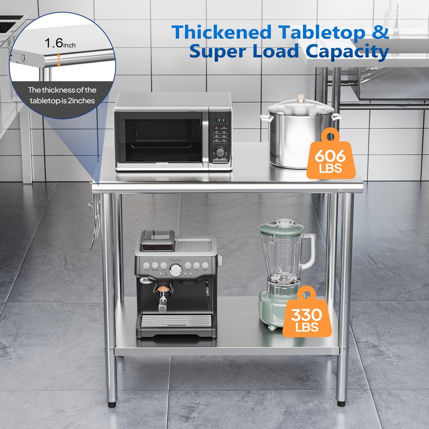 ROVSUN 30'' x 24'' Stainless Steel Table for Prep & Work,Commercial Worktables & Workstations, NSF Heavy Duty Metal Table with Adjustable UnderShelf for Kitchen Restaurant, Home, Hotel, Outdoor