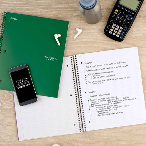 Five Star Spiral Notebook + Study App, 5 Subject, College Ruled Paper, 8-1/2" x 11", 200 Sheets, Fights Ink Bleed, Water Resistant Cover, Forest Green (72079) (Pack of 6)