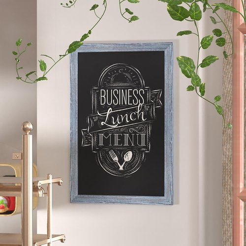 Flash Furniture Canterbury Wall Mount Magnetic Chalkboard Sign - Rustic Blue Finish - 24" x 36" - Vertical or Horizontal Hanging Message Board