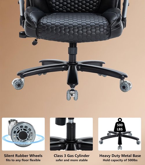 Big and Tall Office Chair, 500lbs Leather Executive Office Chair with Flip-up Arm, Heavy Duty Desk Chair with Adjustable Lumbar Support, Ergonomic High Back Computer Chair for Home, Quiet Rubber Wheel