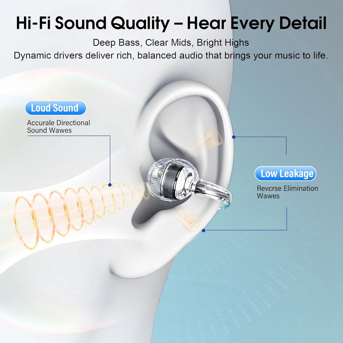 Skiennix Wireless Earbuds - Open Ear Bluetooth 5.4 Headphones with DNN Noise Cancelling, 48H Playtime, Secure Fit | Black