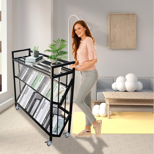 MYUTHDT Mobile Book Cart, Rolling Library Cart with Shelves (Black, 3-Tier)