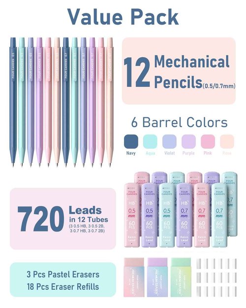 Four Candies Aesthetic School Supplies with Cute Pen Case